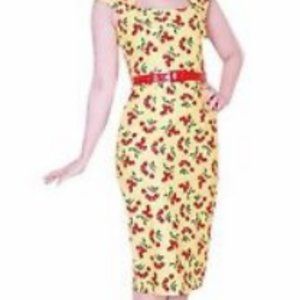 Bernie Dexter Chloe Wiggle Dress-Yellow with Cherries